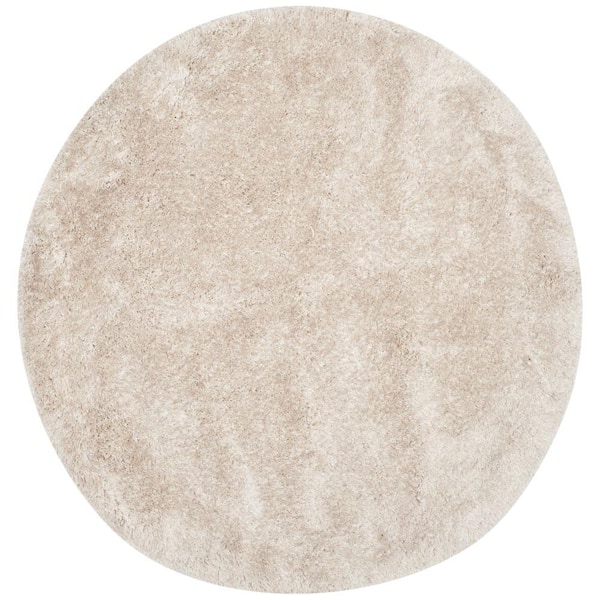 SAFAVIEH South Beach Shag Champagne 6 ft. x 6 ft. Round Solid Area Rug