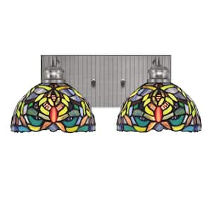 Albany 16.25 in. 2-Light Brushed Nickel Vanity Light with Kaleidoscope Art Glass Shades