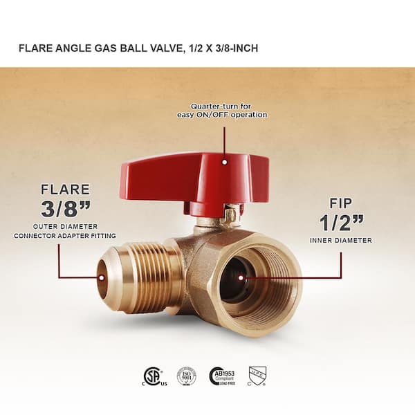 Corrosion Resistance Brass Construction Flextron FTGV-38R12F Gas Valve with 3/8 Inch Outer Diameter Flare x 1/2 Inch FIP Ball Valve Fittings for Gas Connectors with Quarter-Turn Lever Handle 