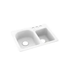Dual-Mount Solid Surface 25 in. x 18 in. 3-Hole 60/40 Double Bowl Kitchen Sink in Tahiti White