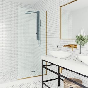 Zenith 34 in. W x 74 in. H Frameless Fixed Shower Screen Door in Matte Brushed Gold with 3/8 in. (10mm) Clear Glass