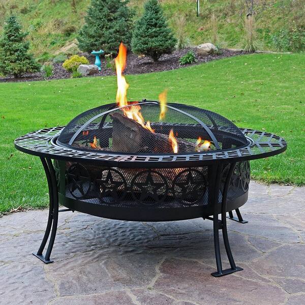 Round Steel Wood Burning Fire Pit Table, Red Ember Sechee Large Round Iron Wood Burning Fire Pit