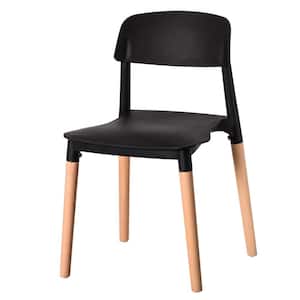 Black Modern Plastic Dining Chair Open Back with Beech Wood Legs