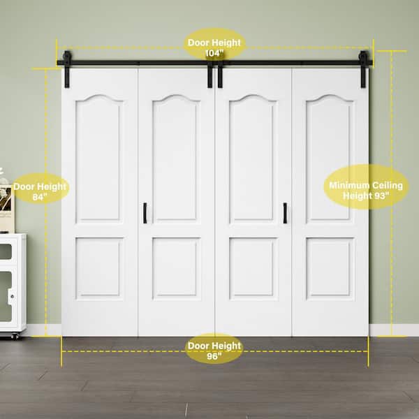 96 in. x 84 in. 2 Panel Bifold Closet Barn Door Save Space White Primed MDF Bi-fold Sliding Barn Door with Hardware Kit