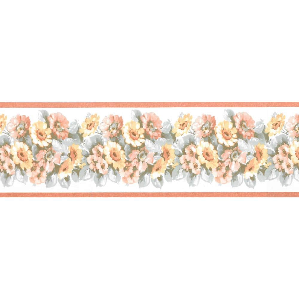 Falkirk Brin Flowers On Vine Fire Orange, Green, Yellow Wallpaper Border