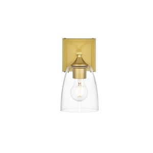 Simply Living 5 in. 1-Light Modern Brass Vanity Light with Clear Bell Shade