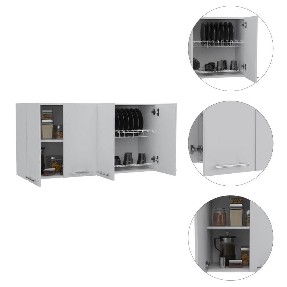 White Particle Board 4-Door Wall Cabinet with Shelf