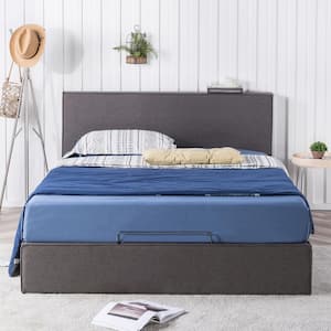 Finley Dark Grey Upholstered Queen Platform Bed Frame with Lifting Storage