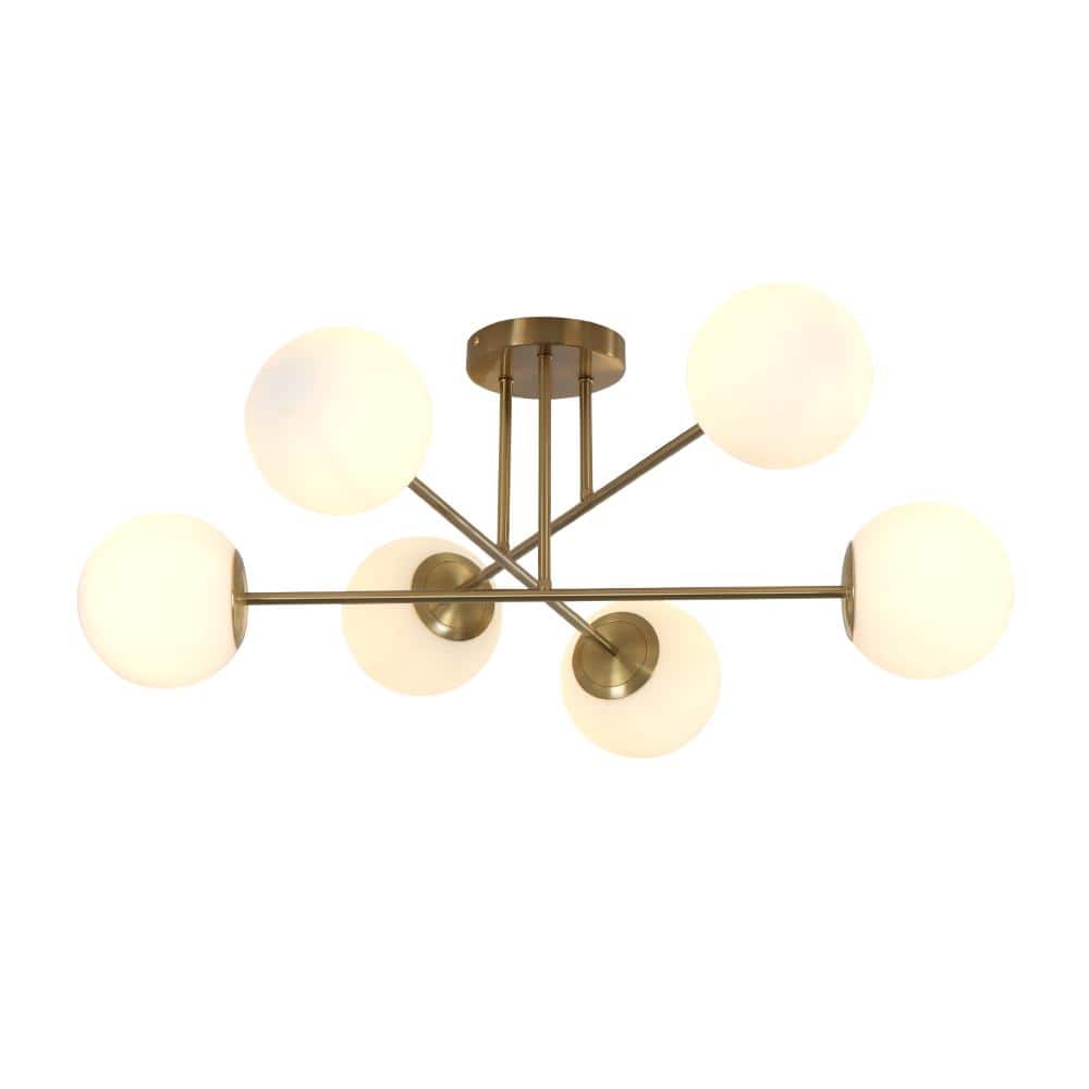 "30.7"" 6-Light Sputnik Brass Globe Glass Semi Flush Mount,E12 Base" price history on PriceWatchPro