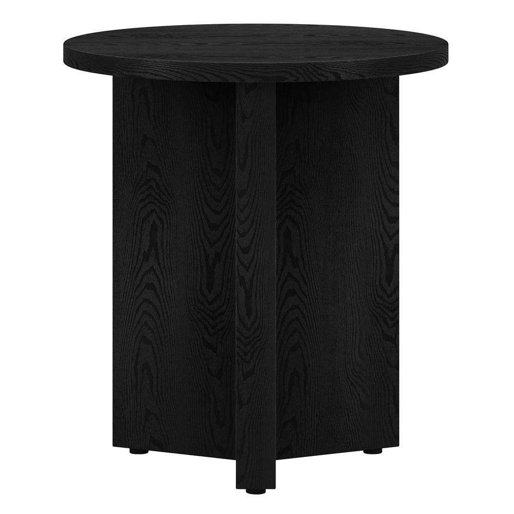 Black Grain Round Modern Wood Side Table