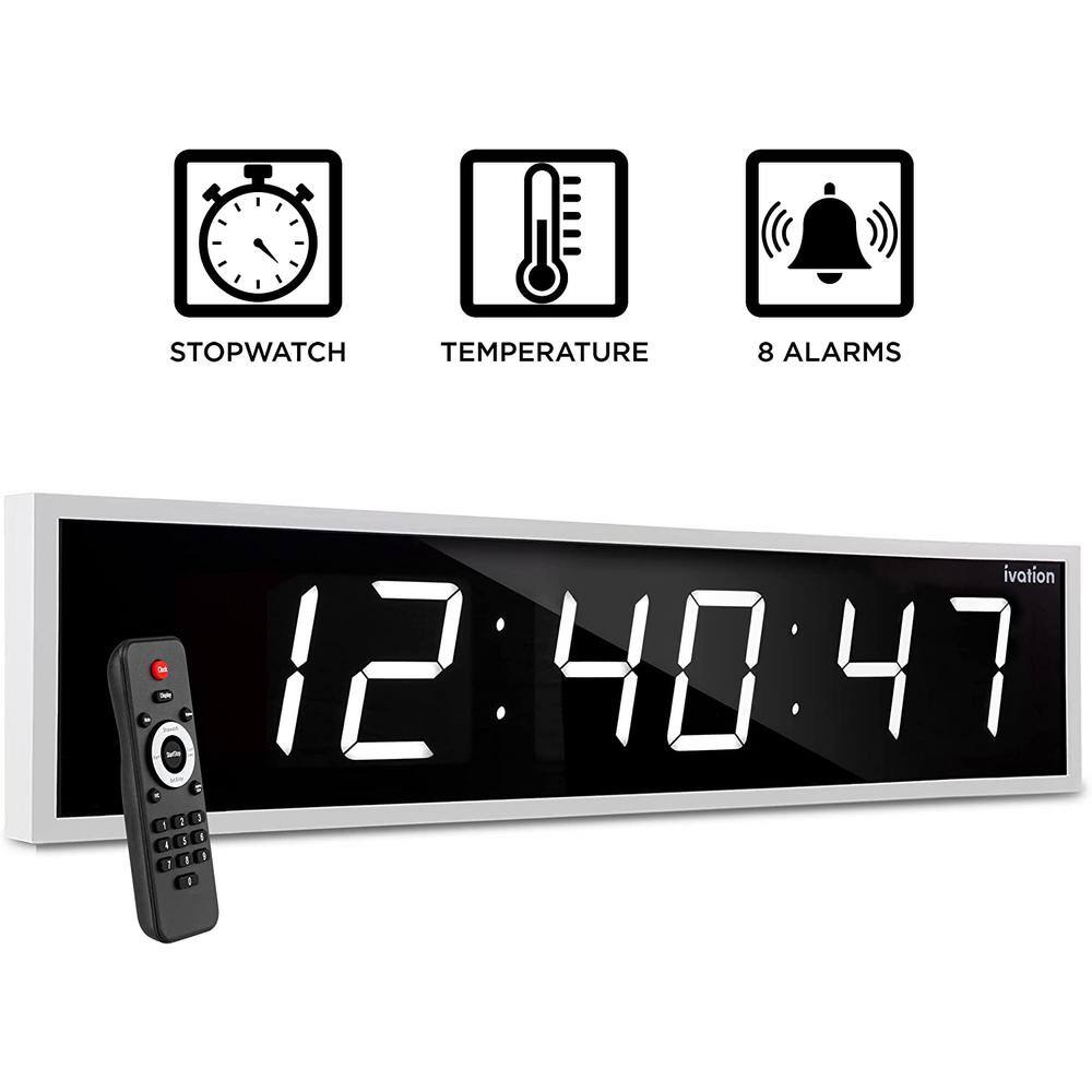 Ivation 60" White Oversized Digital LED Wall Clock with Remote