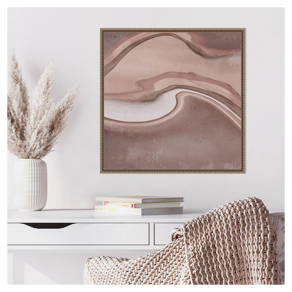 22"x22" Abstract Pink and Brown Canvas Wall Art with Bronze Frame