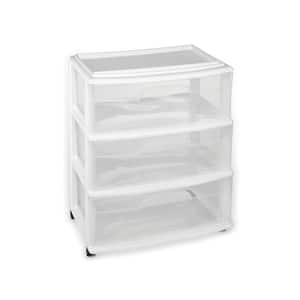 21.5 in. W x 25.5 in. H White Wide Cart 3-Drawer with Clear Drawers and Optional Casters