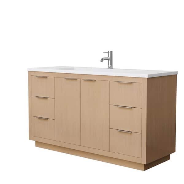 Wyndham Collection Maroni 60 in. W Single Bath Vanity in Light Straw with Solid Surface Vanity Top in Matte White with Matte White Basin