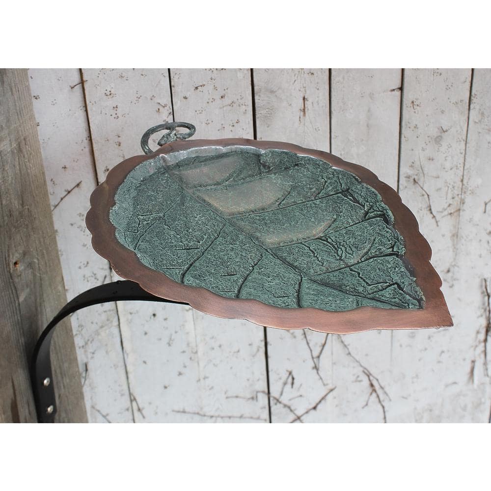 Aspen Leaf Copper Birdbath with Wall Mount Bracket