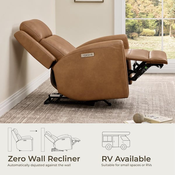 Spruce & Spring Nia Camel Faux leather Zero Wall Recliner with