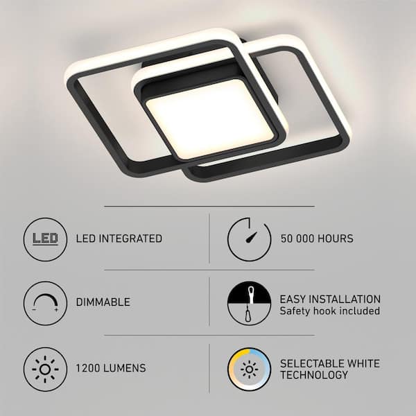 Romeson 11 in. 1 Light Black 5CCT Integrated Selectable LED Flush Mount Ceiling Light