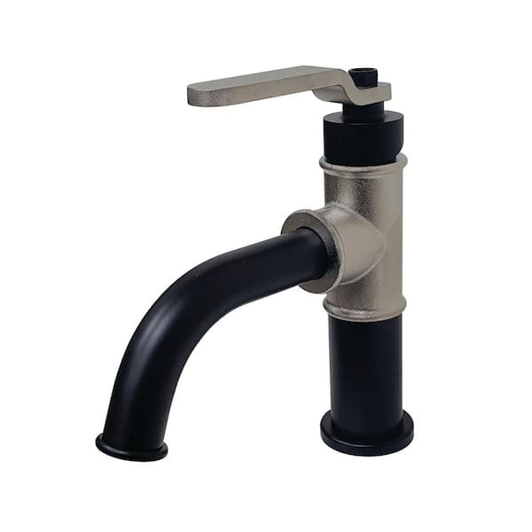 Kingston Brass Whitaker Single-Handle Single Hole Bathroom Faucet with Push Pop-Up in Matte Black/Brushed Nickel