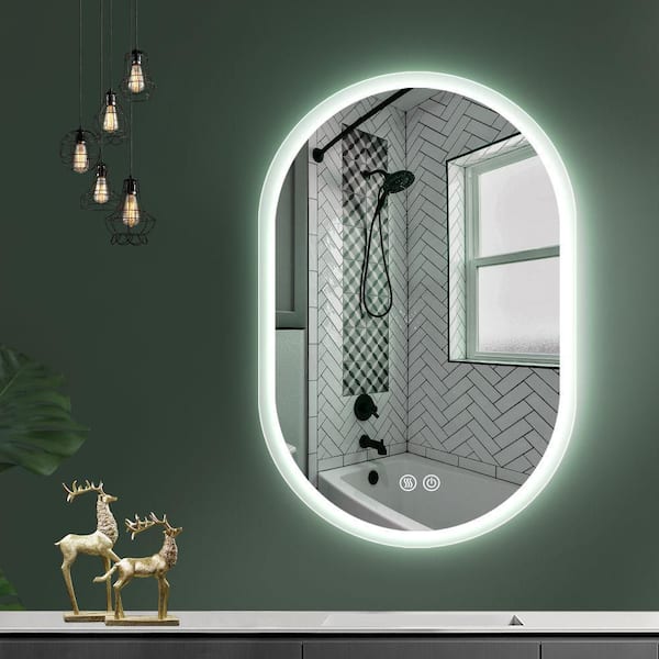 EPOWP 36 in. W x 24 in. H Oval Frameless Anti-Fog LED Wall Bathroom Vanity Mirror in Silver