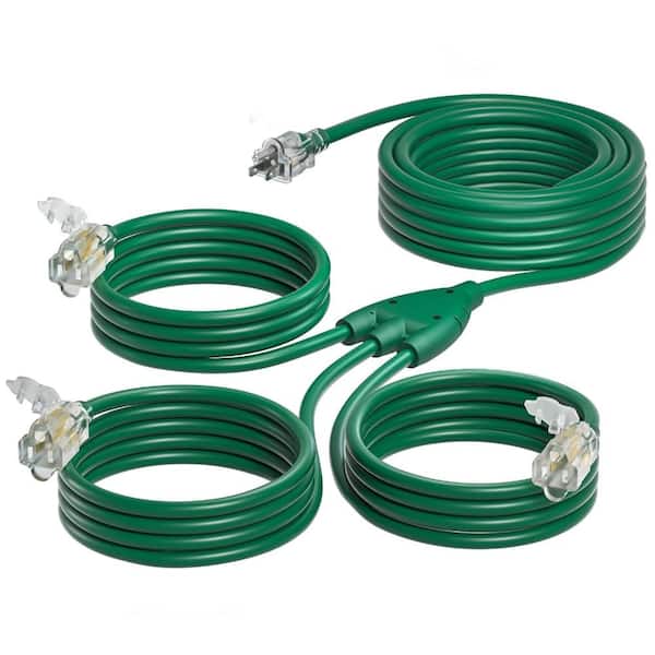 27 Ft Outdoor Extension Cord 3 Outlets 16/3 SJTW Weatherproof with LED Indicators Safety Cover ETL Listed