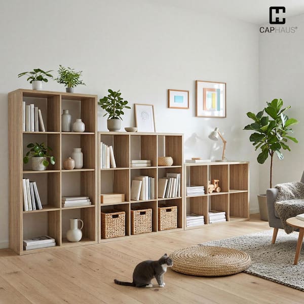 ウェア CUBE CAPHAUS 29 in. H x 56.6 in. W x 14.6 in. D Natural Oak 8-Cube