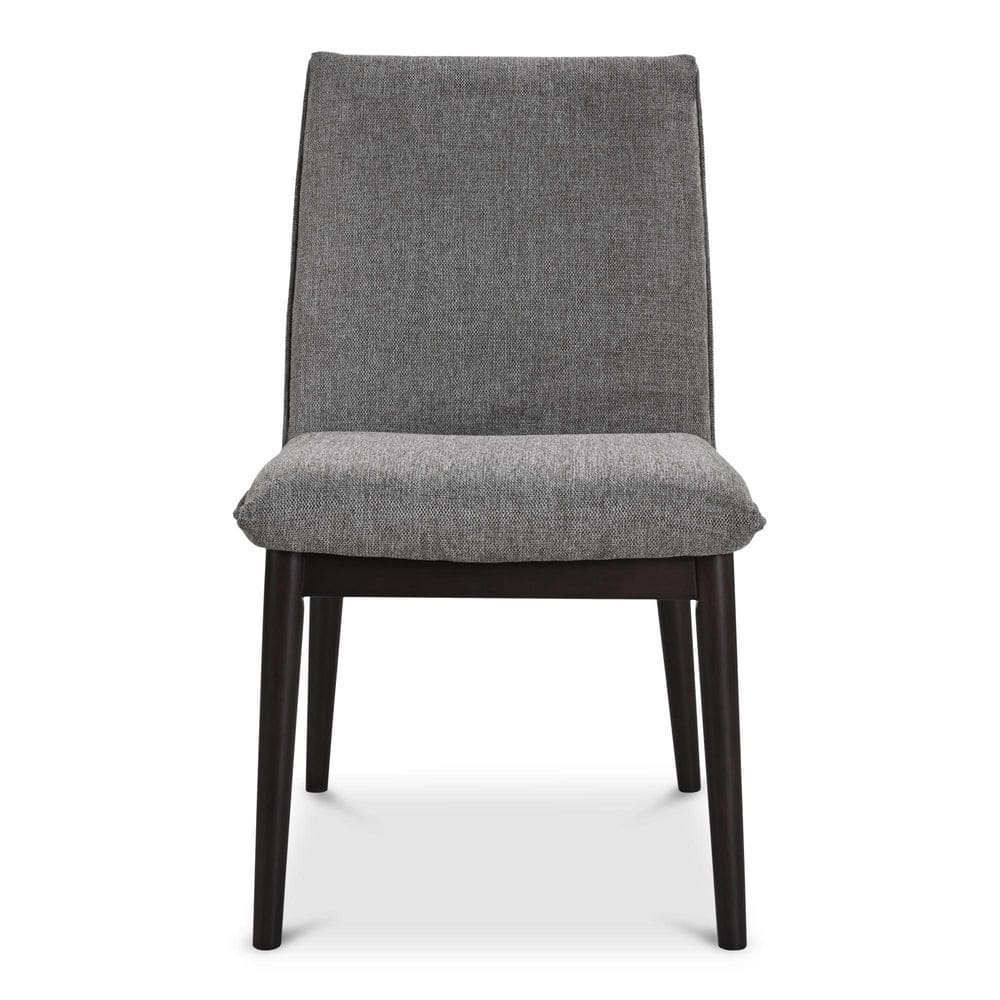 Gray Upholstered Dining Chairs with Dark Brown Wood Legs, Set of 2