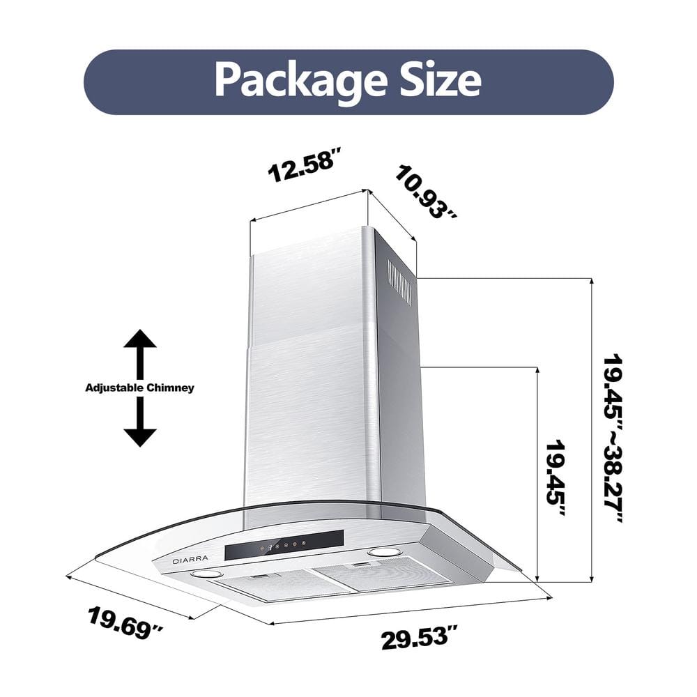 30-Inch Stainless Steel Wall Mount Convertible Range Hood