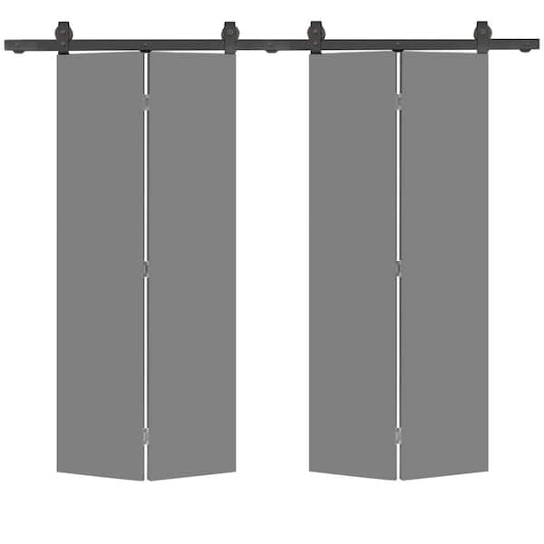 CALHOME 24 in. x 80 in. Light Gray Smooth Flush Hardboard Hollow Core Composite Bi-Fold Barn Door with Sliding Hardware Kit