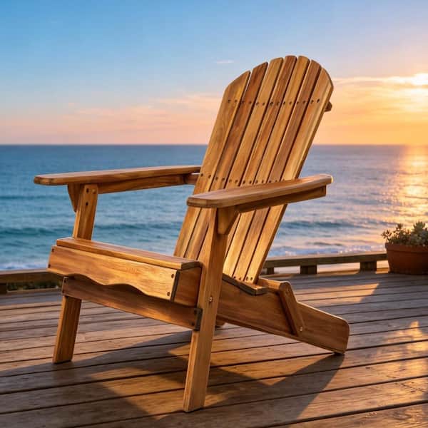 Teak Folding Wood Adirondack Chair Outdoor Lounge Chair with