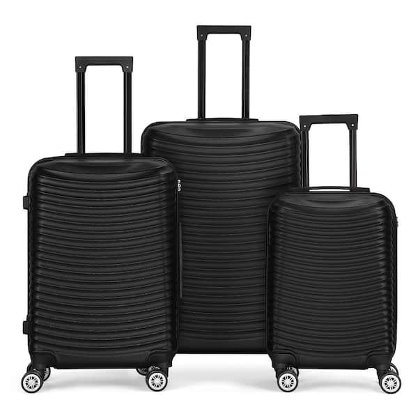 Hikolayae 3 Piece Luggage Set Suitcase Spinner Hardshell Lightweight ABS TSA Lock Spinner Carry on (Black)