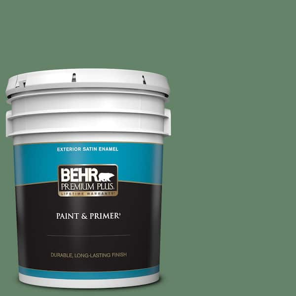 BEHR PREMIUM PLUS 5 gal. #BIC-55 Garden Greenery Satin Enamel Exterior Paint & Primer