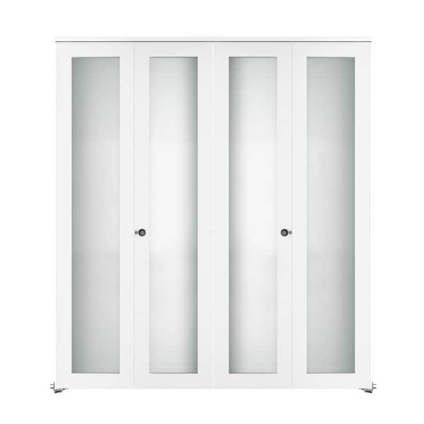 GOLDENPOLEY 60 in. x 78 in. (Double 30 in. )1-Lite Frosted Glass Solid Core White Finished MDF Closet Bi-fold Door with Hardware Kit