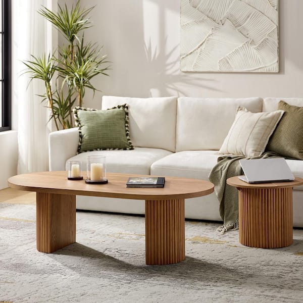JAYDEN CREATION Roland Acorn 53 in. W Modern MDF Tall Coffee Table with Solid Wood Legs CTCL1177 ACR