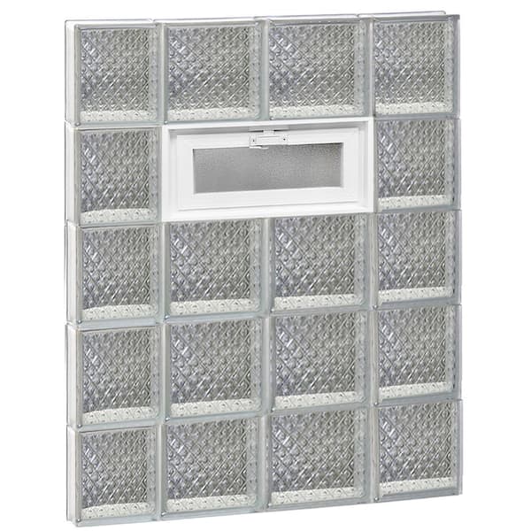 Clearly Secure 27 in. x 38.75 in. x 3.125 in. Frameless Diamond Pattern Glass Block Window with Hopper Vent
