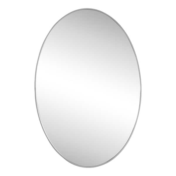 Ellipse 24 in. W x 36 in. H Medium Oval Aluminum Alloy Framed Wall Mounted Mirror, Nickel