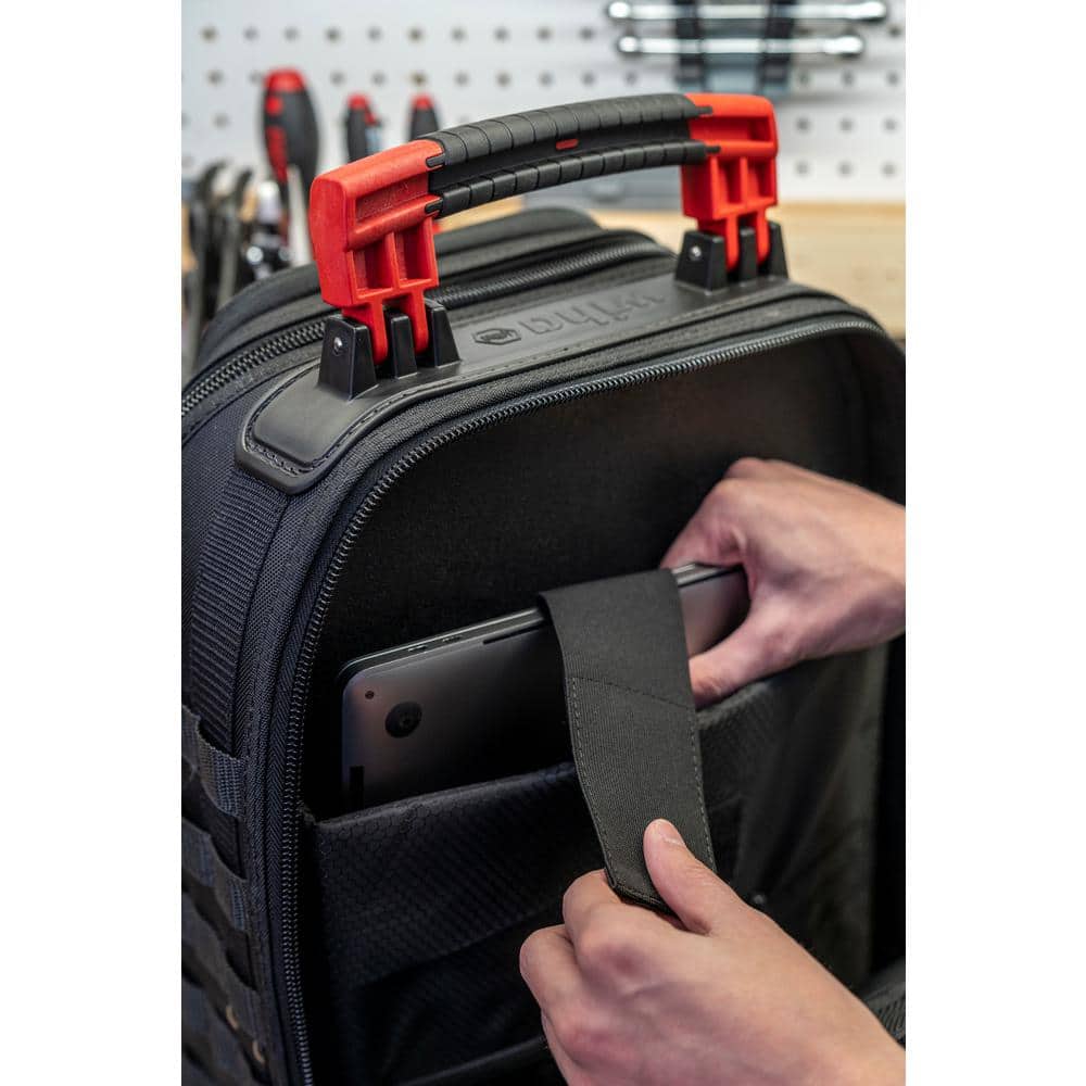 Heavy Duty Black and Red Tool Hauler Backpack