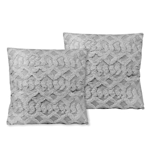 Macrame 18 in. x 18 in. Grey Rectangle Outdoor Throw Pillow (2-Pack)