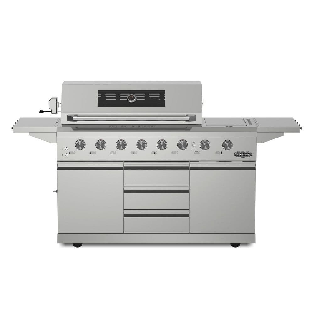 58 in. Newport Collection 8 Burner Propane Gas Grill, Side Griddle, Infrared Rotisserie, Knob LEDs, Stainless Steel