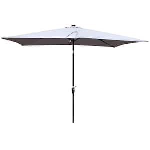 6.5 ft. x 10 ft. Steel Market Solar Tilt Patio Umbrella in Light Gray with LED Light