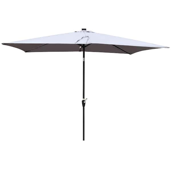 Tidoin 6.5 ft. x 10 ft. Steel Market Solar Tilt Patio Umbrella in Light Gray with LED Light
