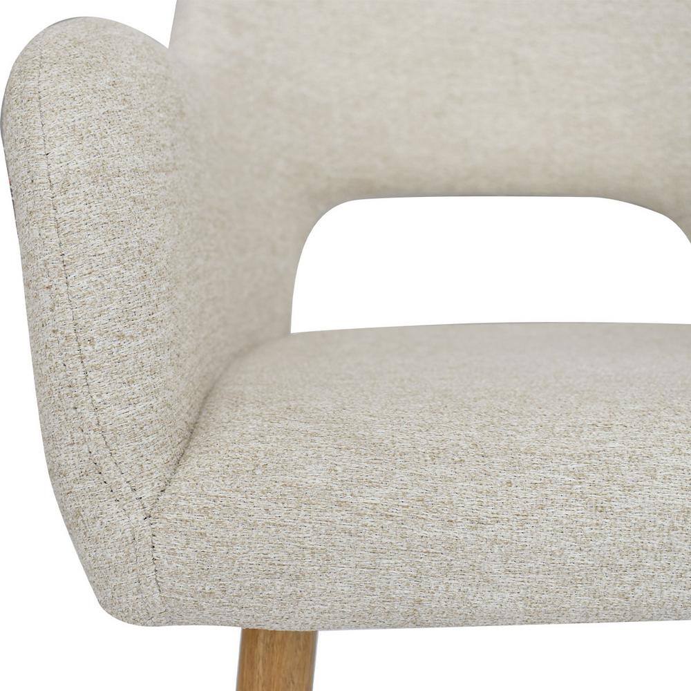 Beige Upholstered Counter Stools with Oak Legs, Set of 2