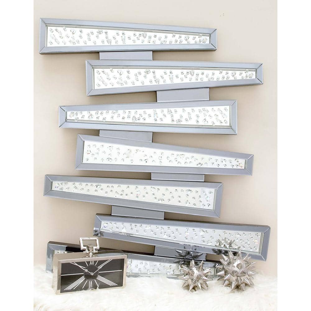 Elegant 46x53 Silver and Wood Geometric Mirror Wall Art