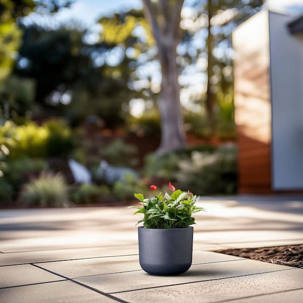 11.5 in. Small Granite Gray Concrete Round Planter / Pot with Drainage Holes