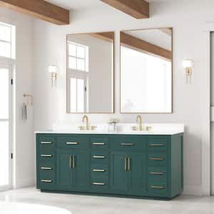 84 in. W x 22 in. D x 36 in. H Double Sink Freestanding Bath Vanity in Green with White Quartz Top