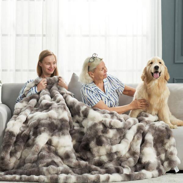 Angel Sar 50 in. x 60 in. Gray Tie-dye Taupe Faux Fur Throw