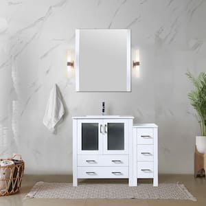 Volez 42 in. W x 18 in. D Single Bath Vanity in White with White Ceramic Top and Mirror