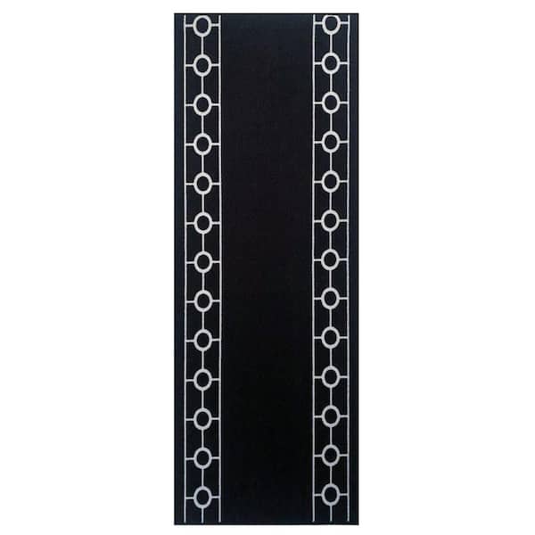 Chain Border Design Cut to Size Black Color 26 " Width x Your Choice Length Custom Size Slip Resistant Stair Runner Rug