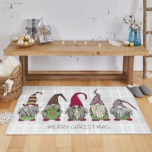 Christmas Gnomes Grey 1 ft. 6 in. x 2 ft. 6 in. Machine Washable Holiday Area Rug
