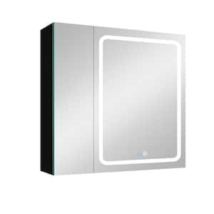 30 in. W x 30 in. H Rectangular Black Aluminum Surface Mount Medicine Cabinet with Mirror, Double Door, Anti-Fog, Dimmer