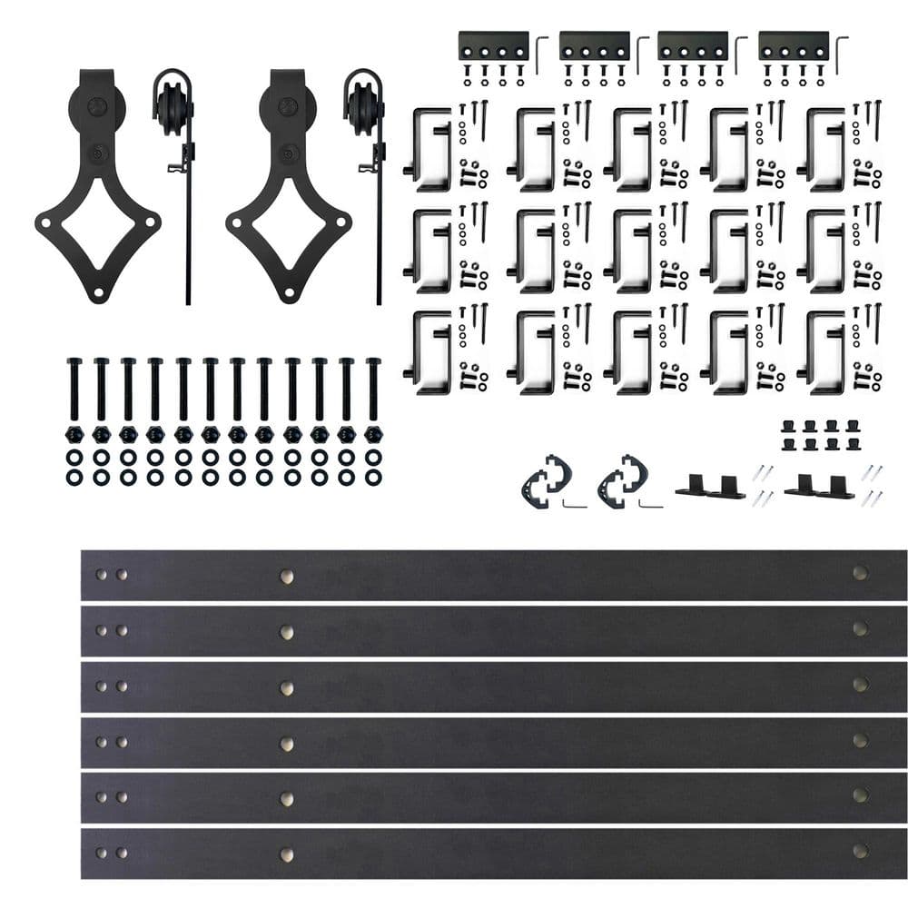 18 ft./216 in. Black Rustic Double Track Bypass U-Shape Sliding Barn Door Hardware Kit - Diamond Design Roller price history on PriceWatchPro